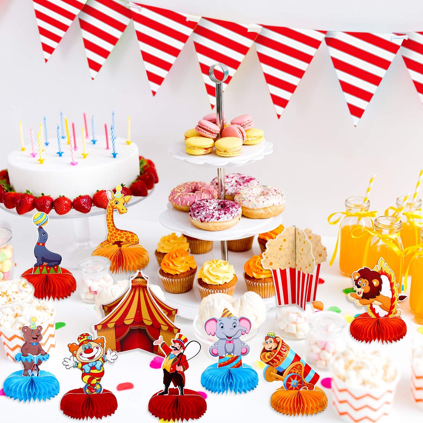 10 Pieces Carnival Party Decorations Circus Theme Party Decorations Carnival Centerpieces for Tables Cake Toppers Favors Supplie
