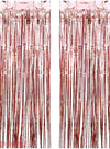 PRVV Pack of 2 Pcs, 3 x 6 feet Each, Rose Gold Foil Fringe Tinsel Metallic Backdrop Curtains for Birthday Decoration Wedding Eng