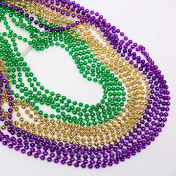 Artlunar 24 Pcs Mardi Gras Beads, Metallic Colorful Bead Necklace Party Favors, 33'' Mardi Gras Beads For Parade Throws Party De