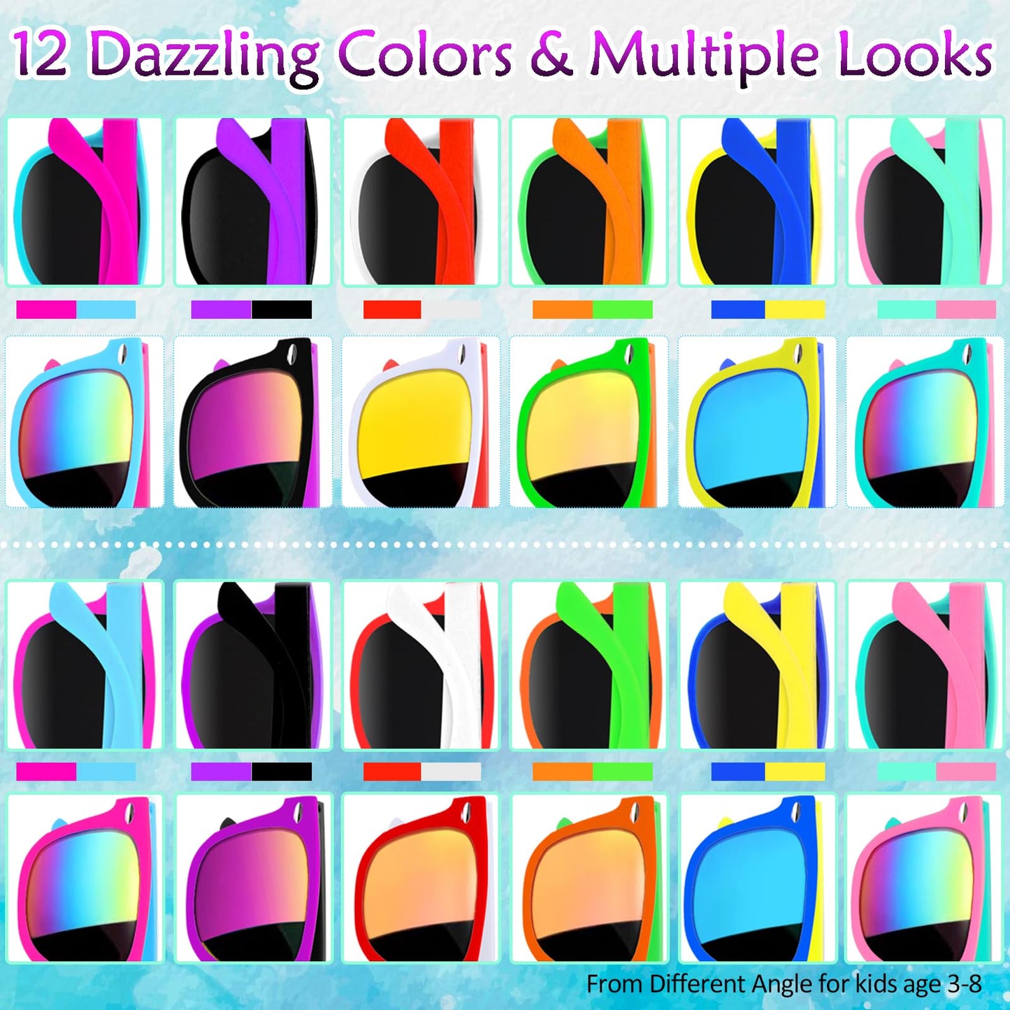 Oleitodh 60 Pcs Kids Sunglasses Bulk,Kids Neon Sunglasses Party Favors With Uv400 Proctection,80S 90S Retro Sunglasses For Boys
