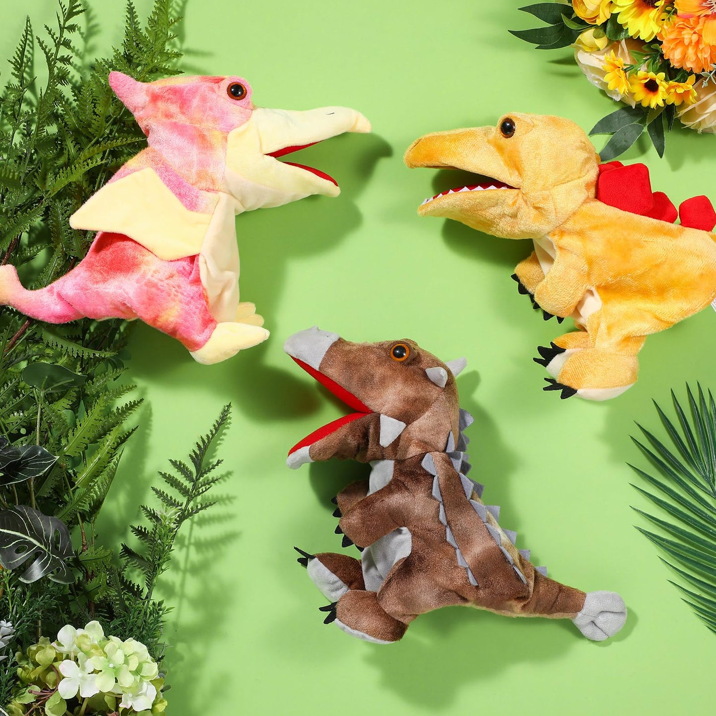 Silipull 3 Pieces Dinosaur Hand Puppets 12 Inch Plush Stuffed Animals Puppet Dinosaur Soft Toys For Animal Storytelling, Teachin