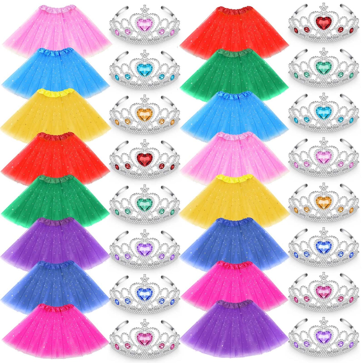 Zhanmai Tutu Outfit, 16 Sets Princess Tiara & Ballet Skirt For Girls' Costume, Birthday Party Favors