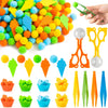 EZdhuawuse Ice Cream Sensory Bin Fillers 295 Fine Motor Toys Color Recognition Sorting Counting Toys for Kids Ice Cream Cone Felt Pom Poms Cup Clip for Winter Preschool Activities