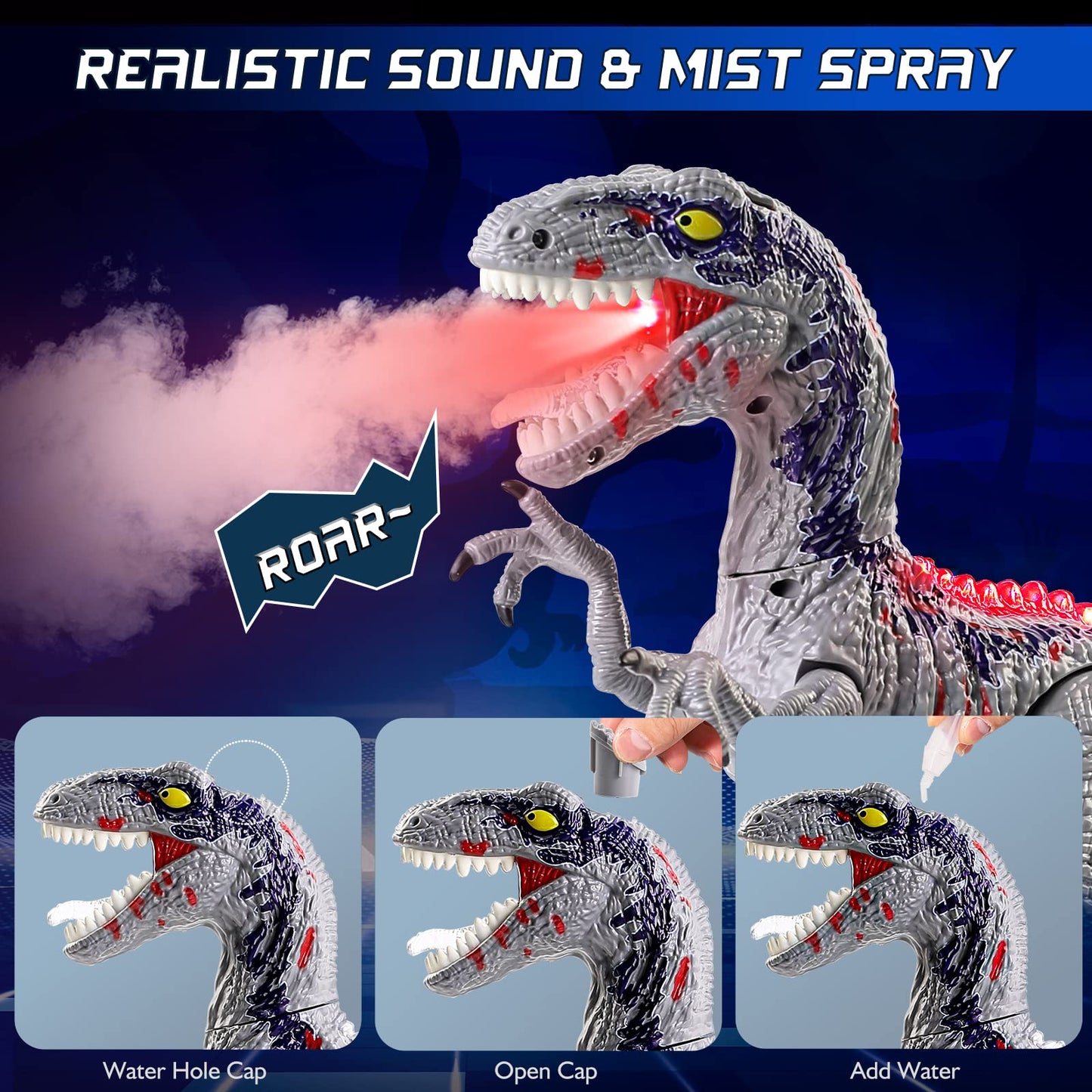 Remote Control Dinosaur For Boys 4-7 Year Old, Big Jurassic Velociraptor Rc Walking Dinosaur Toys For Kids 3-5, Electric Robot Dinosaur With Spray, Light & Sound, Birthday Gift For Kids