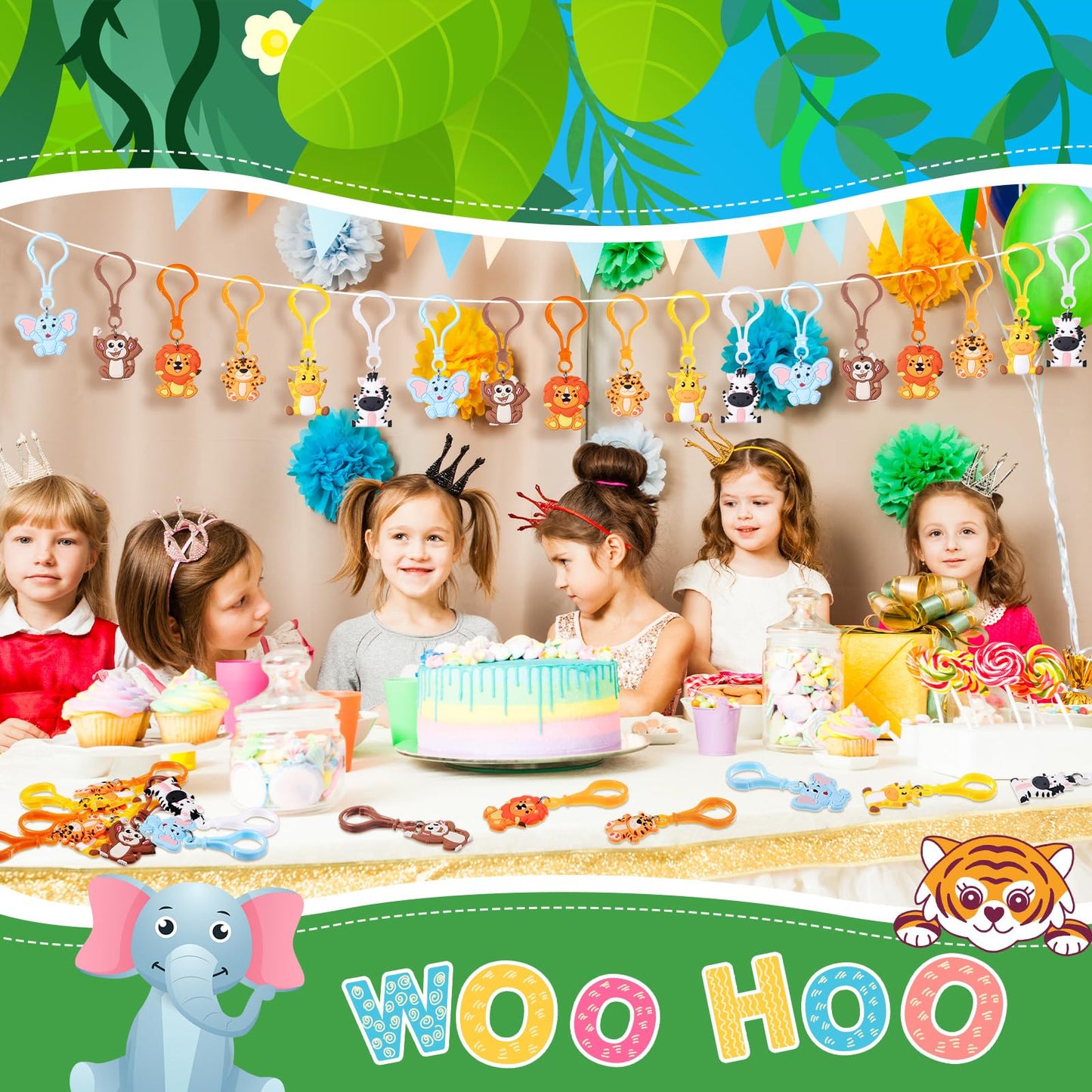 Jadive 24 Pcs Jungle Animal Keychains Safari Party Favors Birthday Decorations Cute Animal Ornament Pendant For Christmas Boy Girl Gift Reward Goodie Bag Fillers Baby Shower Supplies