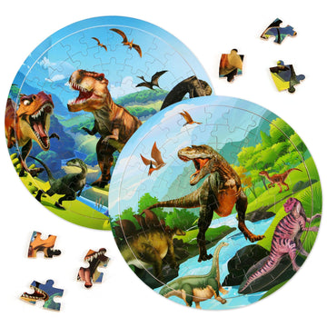 Wooden Dinosaur Puzzles For Kids Ages 4-6, Set Of 2 Packs With 48-Piece Jigsaw Puzzles Preschool Educational Brain Teaser Boards Toys Gifts Children, Wood Puzzles For 3 4 5 6 7 8 Years Old Boys Girls