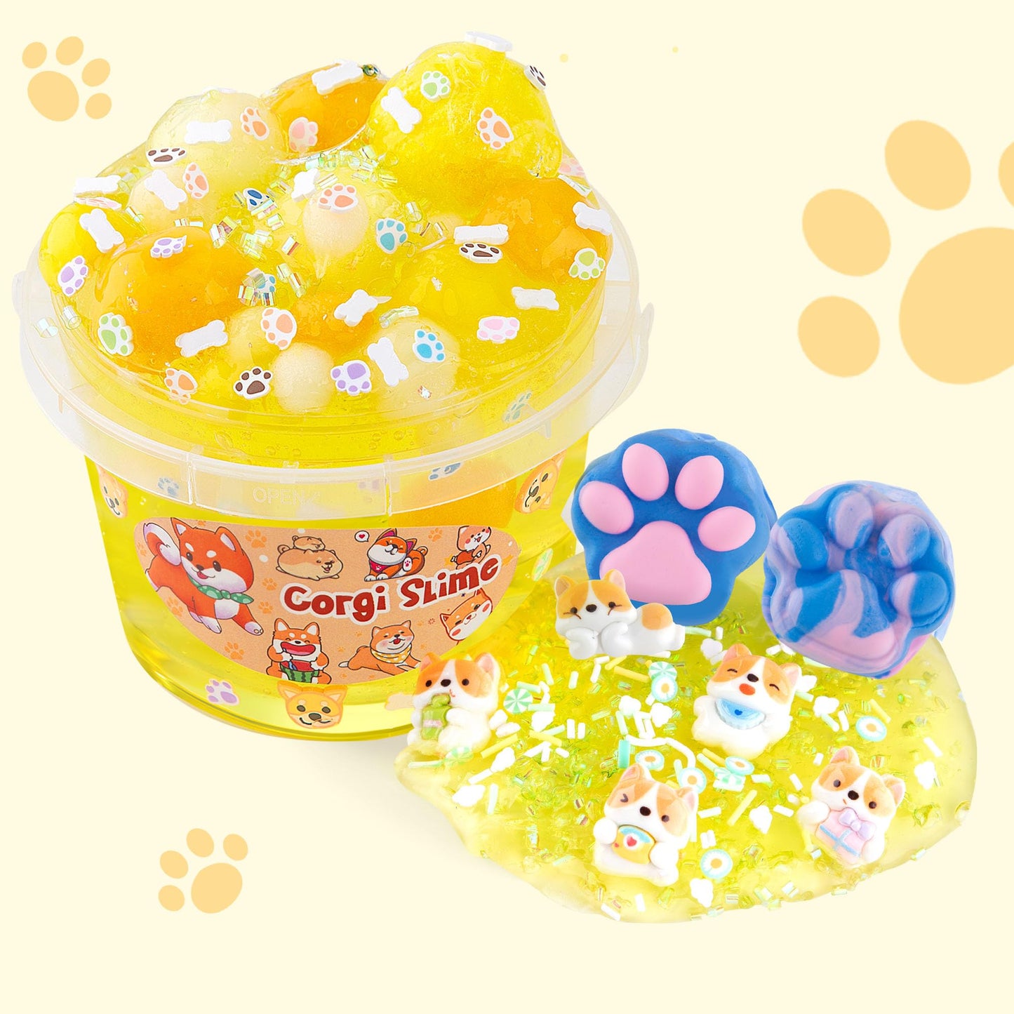 Corgi Yellow Slime Kit - Big Bucket with Slime Clay, 9 Add-ins, Crunchy Slime Sensory Toys, Slimes Party Favors for Girls & Boys