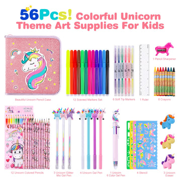 53Pcs Fruit Scented Markers Set - Art Coloring Drawing Kits For Kids With Unicorn Pencil Case, Art Supplies For Kids Ages 4 6 8,