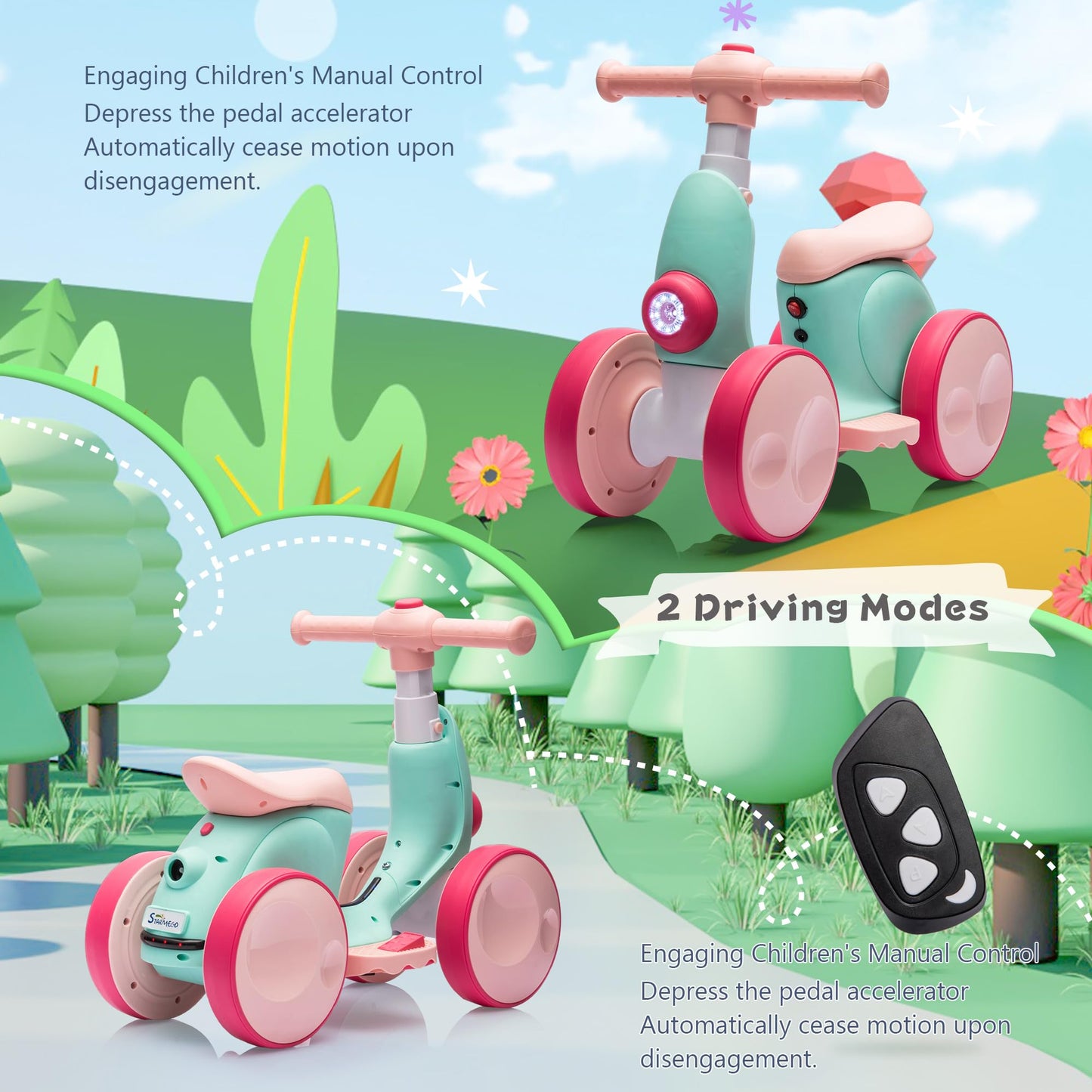 Joyrydz 6V Electric Baby Balance Bike With Bubble Machine,4 In 1 Toddler Balance Bike W/Remote For 1 Year Old Boys Girls Kids Bu