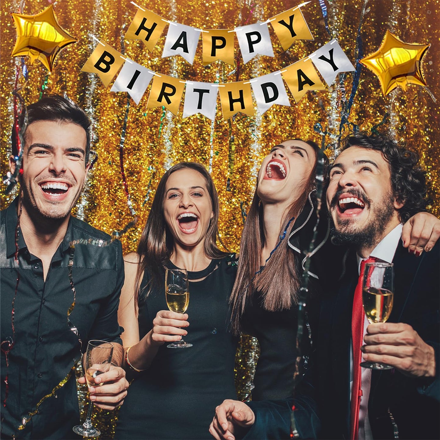 Naninuneno 48Th Gold Birthday Decorations, Gold Black Silver Happy Birthday Balloons Supplies For Boy Men Girl Women, 48 Birthda