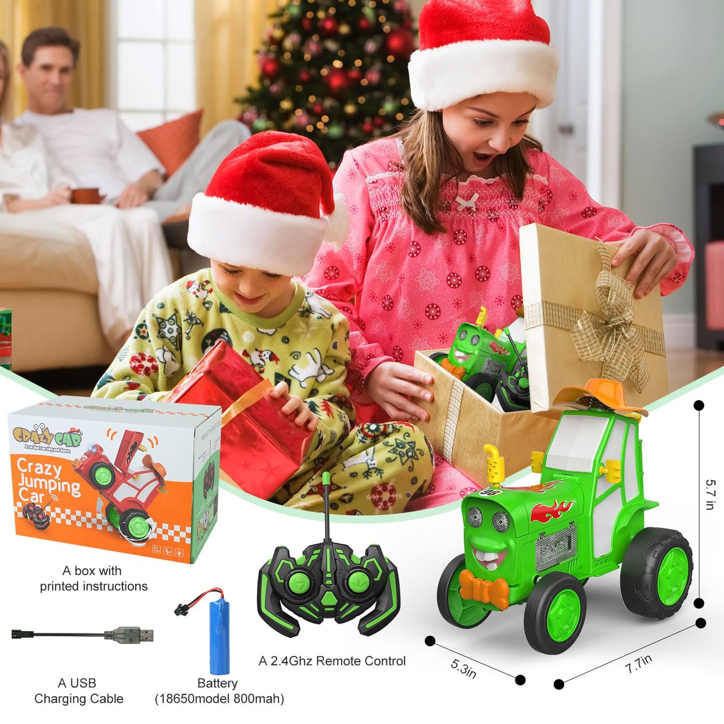 Crazy Jumping Car Toys, Remote Control Car for Kids, Boy Toys Stunt Car with LED Light Music, Rechargeable RC Car, Birthday East
