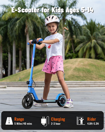 SIMATE Electric Scooter for Kids, Motorized E-Scooters with Colorful Front Light and Pedal Lights, LED Display & Foldable, Dual