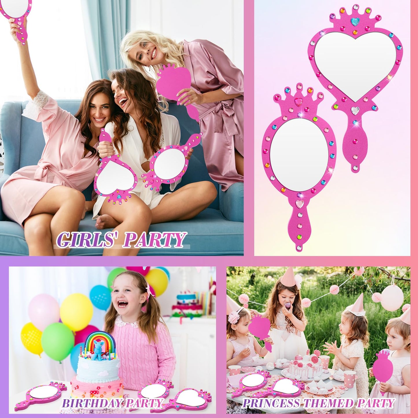 Geetery 20 Pcs Unbreakable Kids Mirror Diy Decorate Your Own Princess Mirror Mermaid Mirrors Princess Foam Mirrors Small Mirrors
