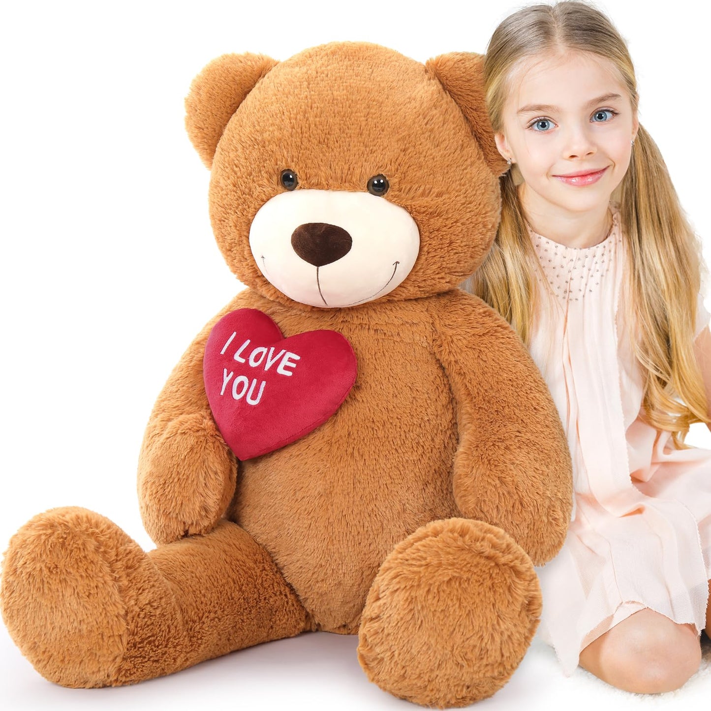 Beniny Red Heart Giant Teddy Bears, Big Teddy Bear Stuffed Animals With Embroidered I Love You For Girlfriend, Valentines Fluffy