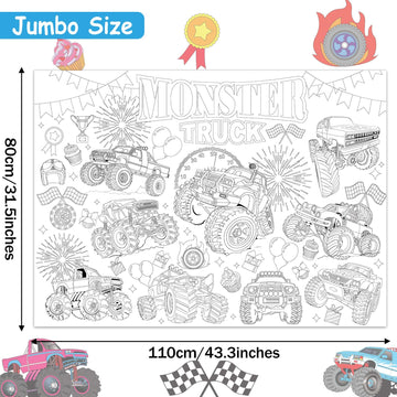 Naozinebi Monster Trucks Coloring Poster For Kids Giant Coloring Poster Large Monster Coloring Tablecloth Jumbo Coloring Books F