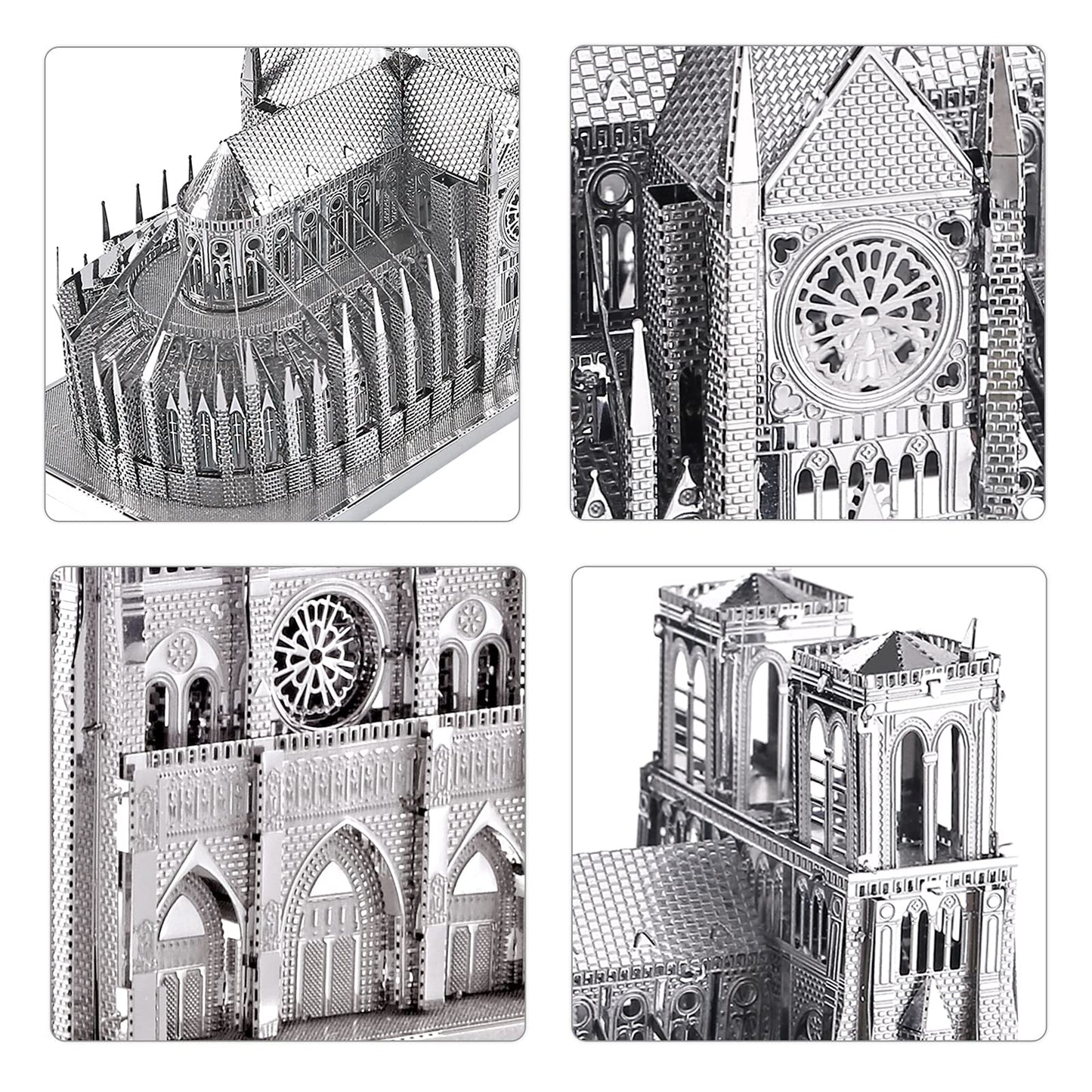 Piececool 3D Metal Puzzle For Adults, Notre Dame De Paris Church Metal Model Kit, French Cathedral Architecture Building Kits, Great Birthday Gifts (Silver)