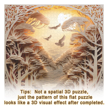 Forest Sunset Puzzles For Adults 1000 Pieces, Difficult Challenge Tree Of Life Jigsaw Puzzles, Autostereoscopy River Scene Paper