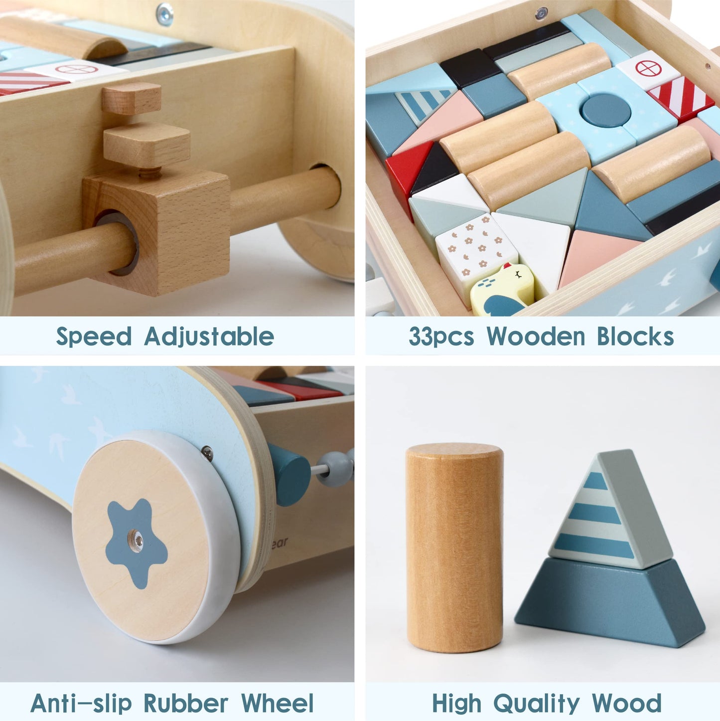 Pairpear Wooden Baby Walker, Baby Push Walker, Montessori Walker Toy With Building Blocks, Adjustable Speed Baby Block Walker Toys For For 1 Year Old And Up Boys And Girls Gift