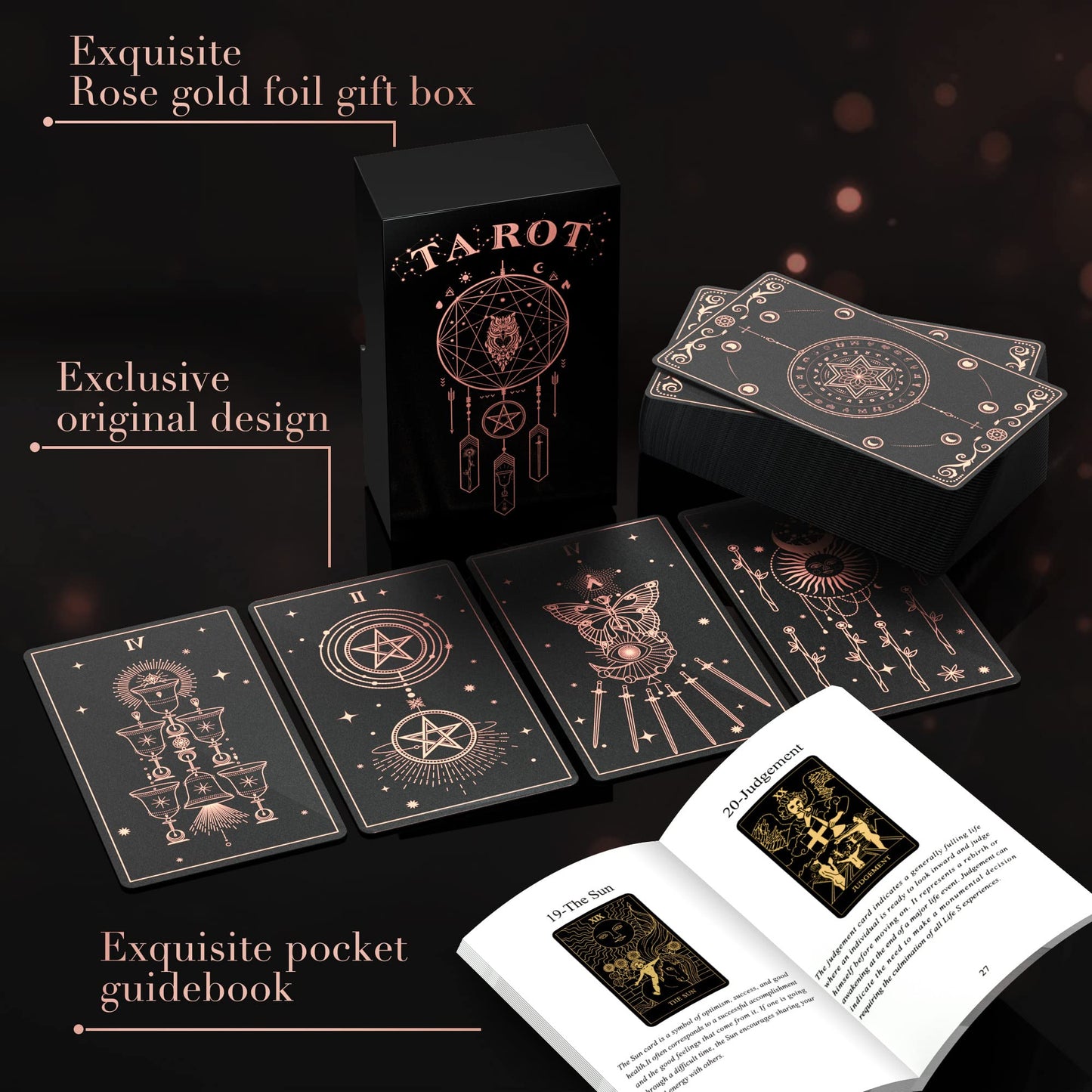 Acelion Original Plastic Tarot Card Set With Guide, Waterproof Tarot Cards,78 Pieces Of Tarot Cards With Gold Foil On The Surfac