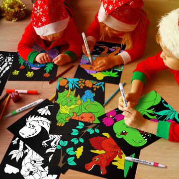 Zhanmai 48 Pack of 8 x 10 Inches Back to School Dinosaur Velvet Coloring Posters Party Favors and 24 Pcs Watercolor Pens for Adu
