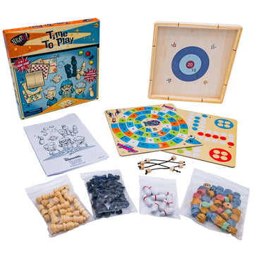Neato Time To Play 8-In-1 Wooden Board Game Set - Chess, Checkers, Backgammon, Bowling, Sling Puck, Snakes And Ladders, Racing -