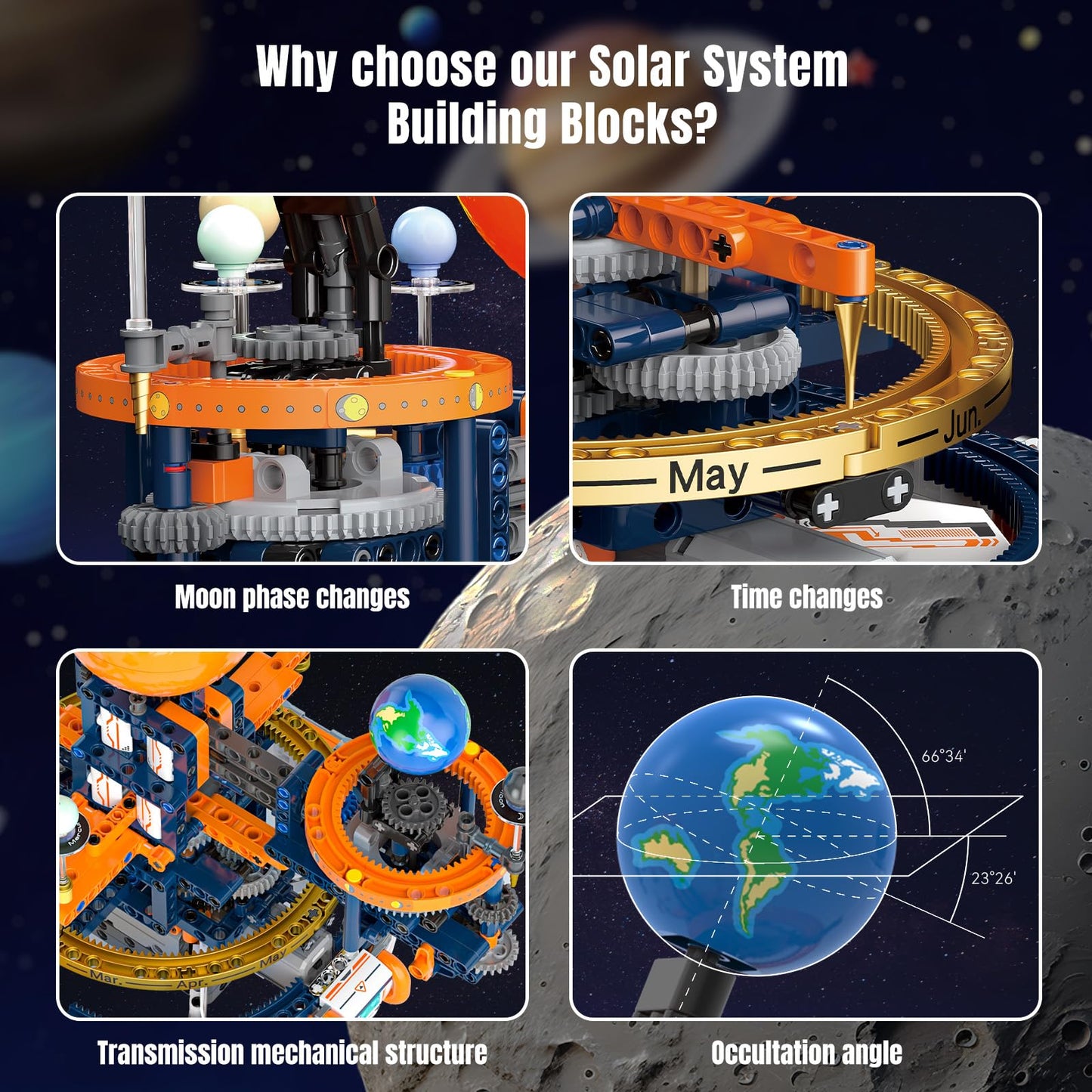 Ubrixmen Solar System Building Set Toys 876 Pcs,Dual-Mode Rotating Space Building Blocks With Light,Stem Space Educational Toy,
