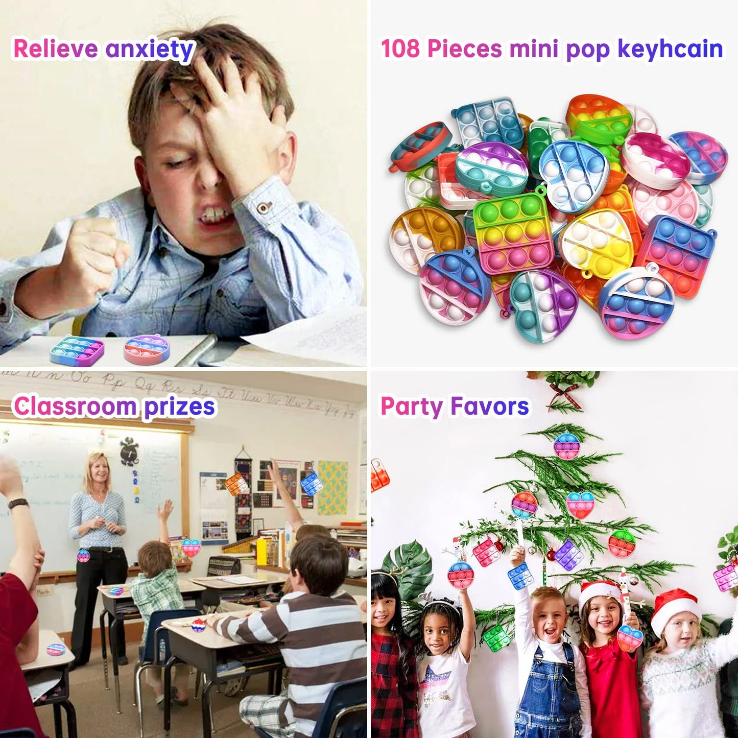 108 Pcs Mini Pop Keychain Fidget Toys,3 Shape Pop Fidget Toys Its Party Favors Kids Toys Fidgets Packs Sensory Toys Stress Toys