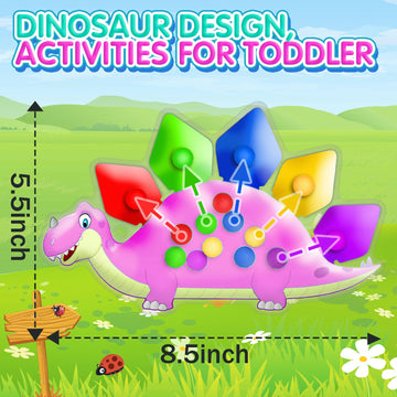 2Pc Pink Dinosaur Color Sorting Sensory Toys, Montessori Toys For Toddler Girl Fine Motor Skill Game Learning Activities Quiet C