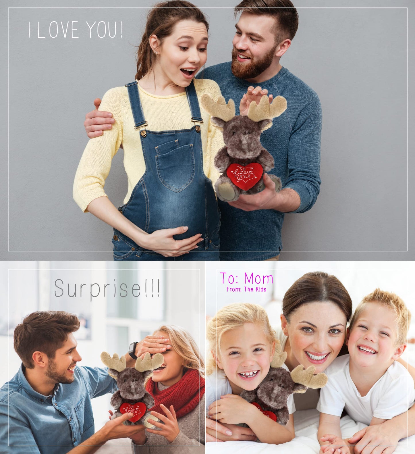 Dollibu I Love You Valentine Plush Brownish Sitting Moose - Cute Stuffed Animal With Red Heart And Name Personalization Gift For Valentines Day, Birthday, Anniversary, Romantic Date - 10 Inches