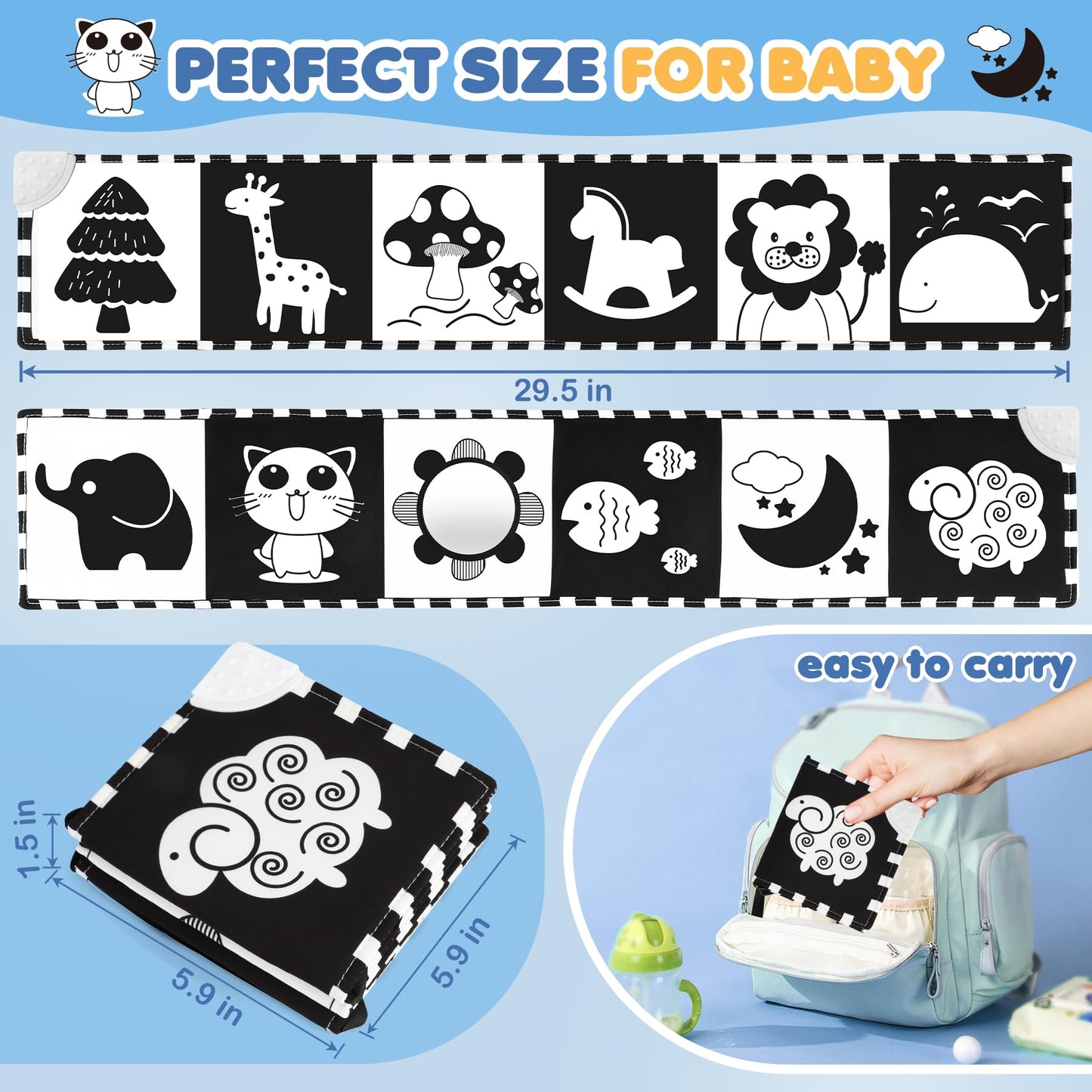 Bbwoo High Contrast Baby Toys For Newborn Development - Tummy Time Black And White Baby Toys For 0-3-6-12 Months - Soft Montesso