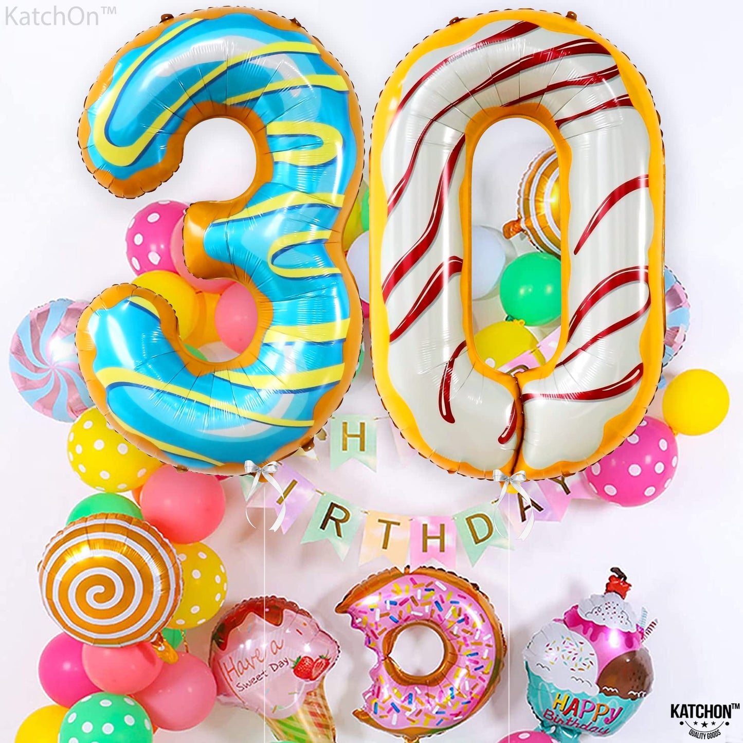Katchon, Donut Balloon Number 0-40 Inch | Donut 0 Balloon Number For Donut Party Decorations | Donut 0 Balloon For Sweet Theme Party Supplies | Donut Birthday Balloons, 0 Digit Balloon, Zero Balloon