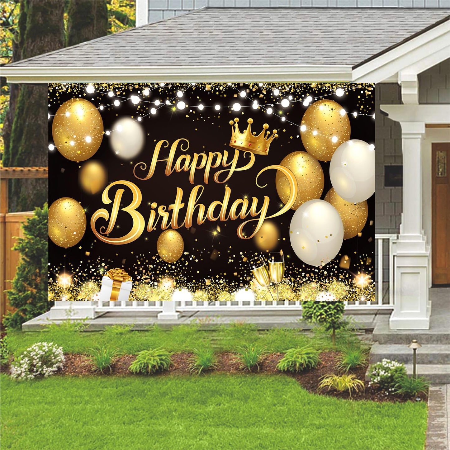 YinQin Black Gold Happy Birthday Backdrop 180x120 cm - Glitter Photography Background for Men & Women