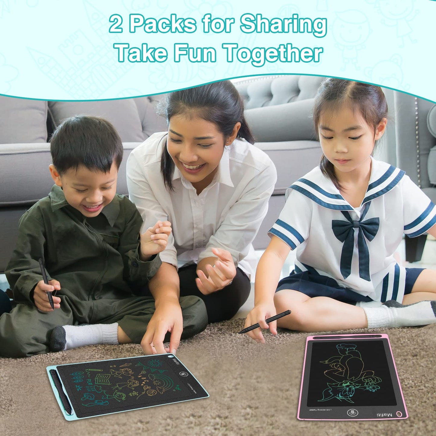 Lcd Writing Tablet 8.5 Inch 2 Pack Colorful Screen Electronic Writing Drawing Pads Doodle Board For Kids Boys Girls