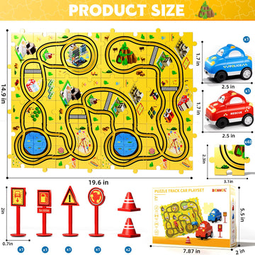 Bennol 56 PCS Race Car Track Set for Kids, Puzzle Toys for Ages 3-5, Medium, Yellow, Plastic