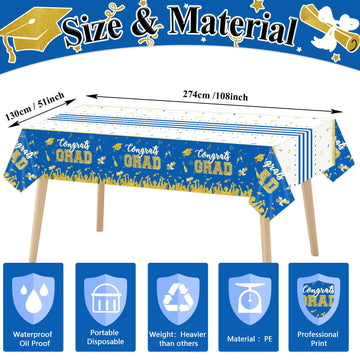 Chiazllta Set Of 3 Graduation Tablecloths Class Of 2024 Congrats Grad Blue Graduation Party Tablecover Decorations Party Supplie