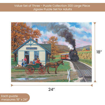 Bits And Pieces – Value Set Of Three Large 300 Piece Jigsaw Puzzles For Adults – Sunny Season Collection By Artist John Sloane, Completed Puzzle Size: 18' X 24'
