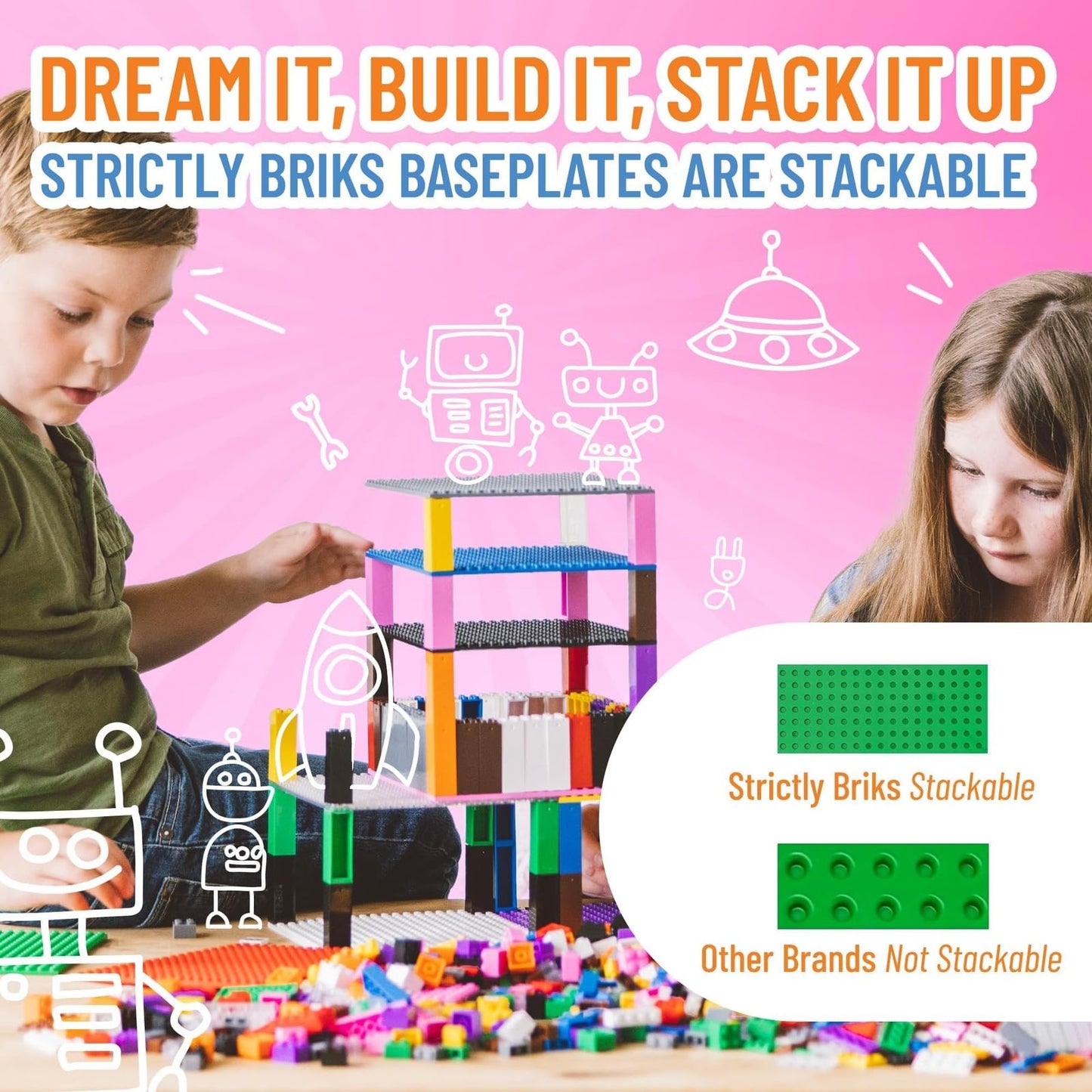 Strictly Briks Toy Building Block - Classic Big Briks Baseplate 15' X 10.5' Large Building Brick Baseplate For Ages 36 Months To 1188 Months, Single Green Flat Bottom Base Plate, 1 Pc