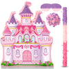 Threan Princess Castle Piñata Bundle - Pink Cardboard Piñata Set with Stick & Blindfold, 16.1x13.4x3.2 Inch for Birthday Party