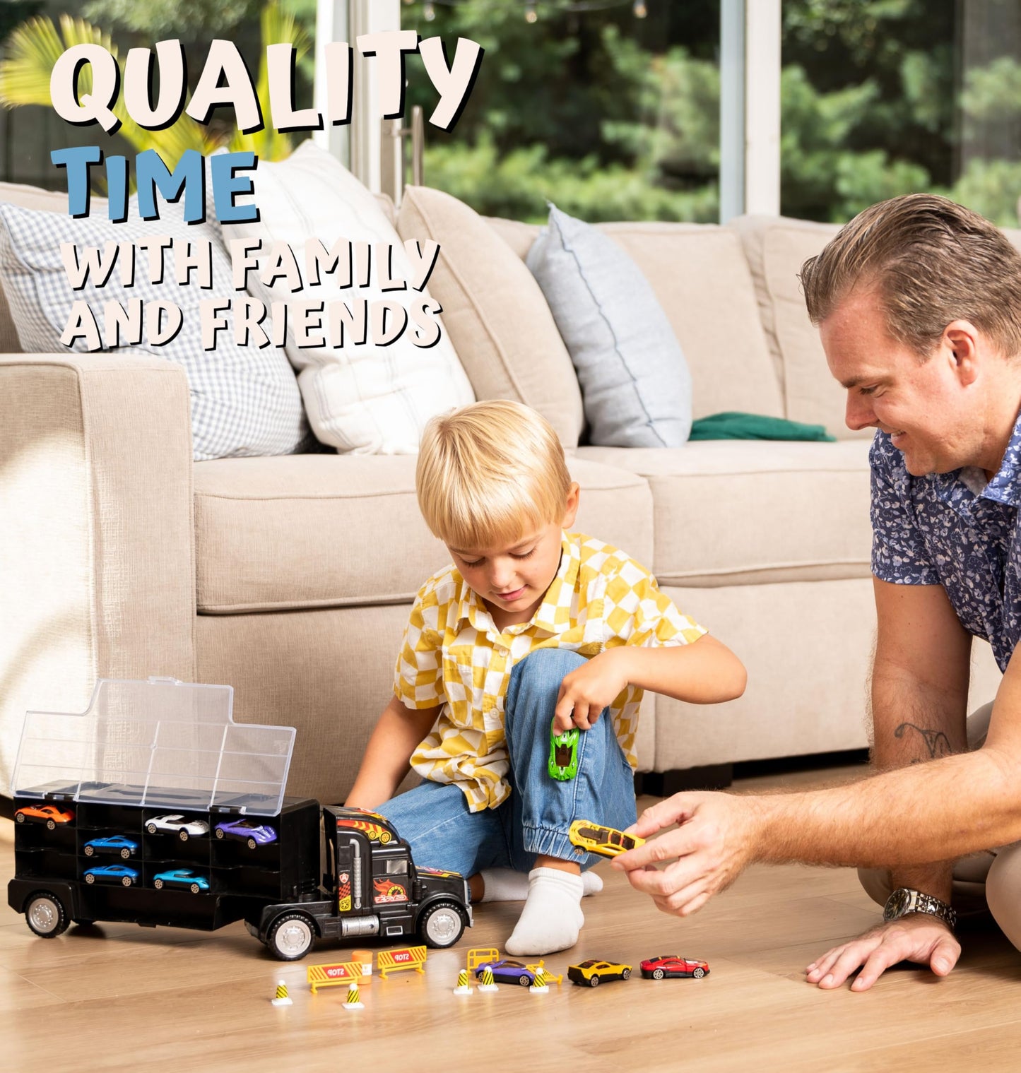Toy Truck Transport Car Carrier Toy For Boys And Girls Age 3-10 Yrs Old - Hauler Truck Includes 12 Toy Cars And Accessories - Car Truck Fits 28 Car Slots - Ideal Gift For Kids