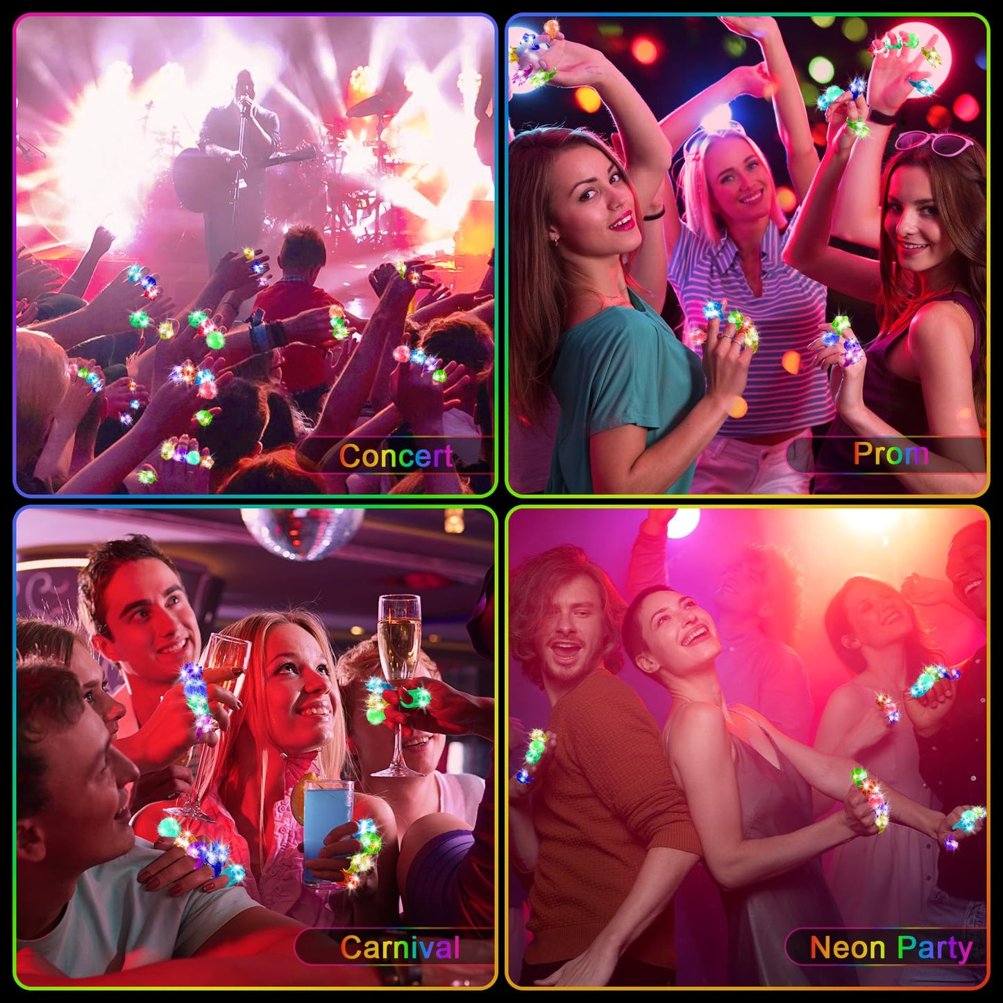 OLUPP 100 Pcs Light Up Rings, Glow In The Dark Party Supplies, 6 Style Flashing Glow In The Dark Rings for Adults & Kids, LED Ri