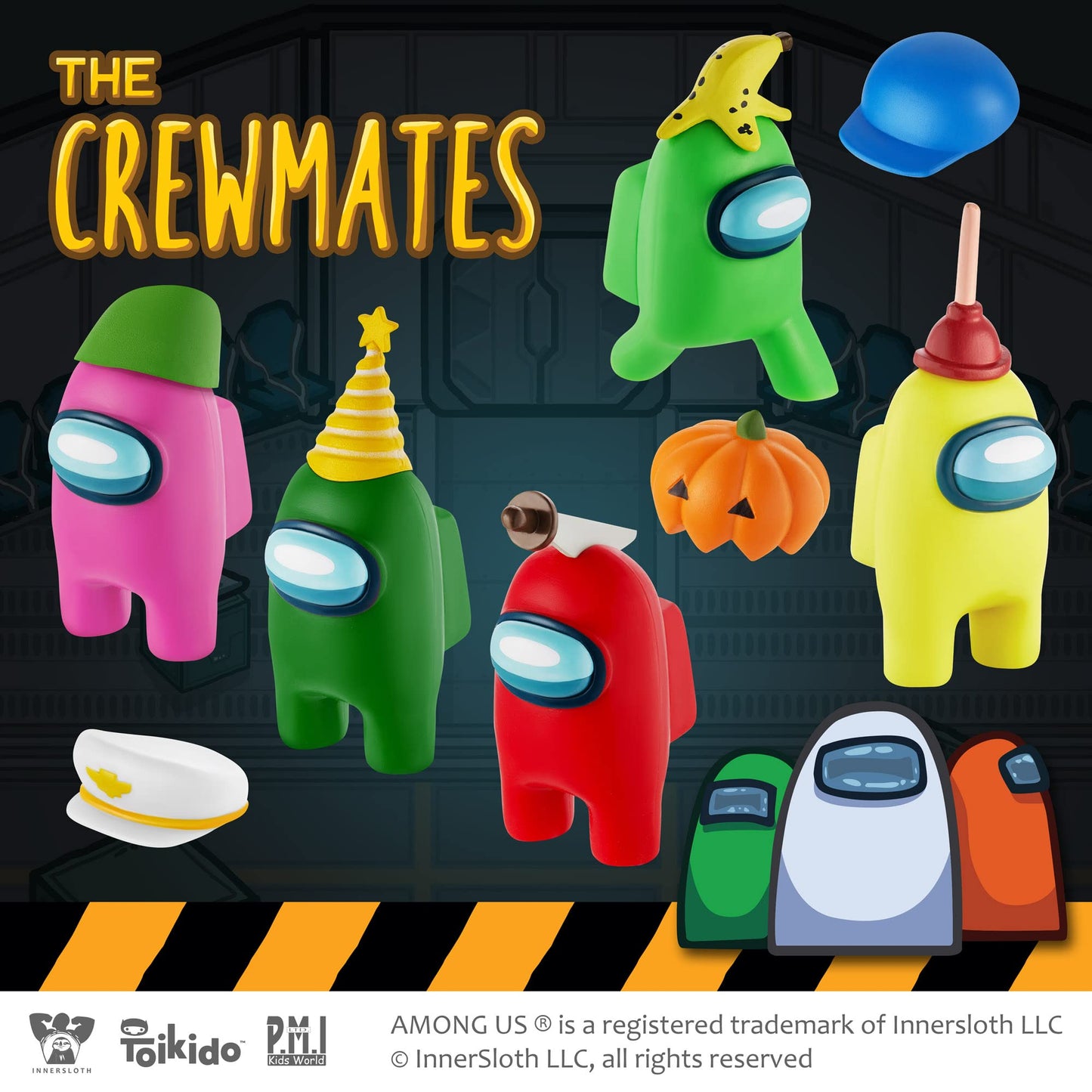 P.M.I. Crewmate Figures | 5 Toys Out Of 16 Collectibles In 1 Pack | Merch Incl. The Peeled And The Clogged | 1 Hidden Impostor | Mini Toys With 3 Add’L Hats | Kids’ Toys