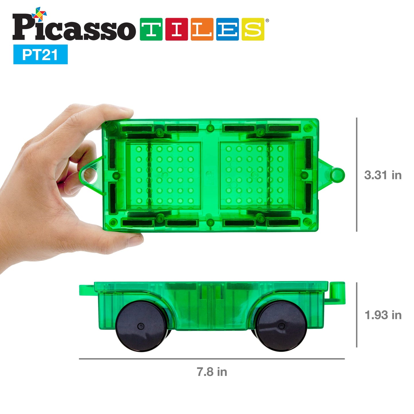 Picassotiles 2Pcs Magnetic Tiles Expansion Car Truck Building Blocks Compatible Set, Kids Magnet Bricks Stem Learning Toys, Magn