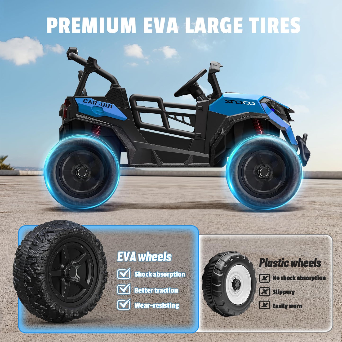 Arbeli 24V 2 Seater Ride On Car Truck, 4X200W, Eva Tires, 4Wd/2Wd, Remote Control, Rainbow Lights, Shock Absorbers, Bluetooth, R