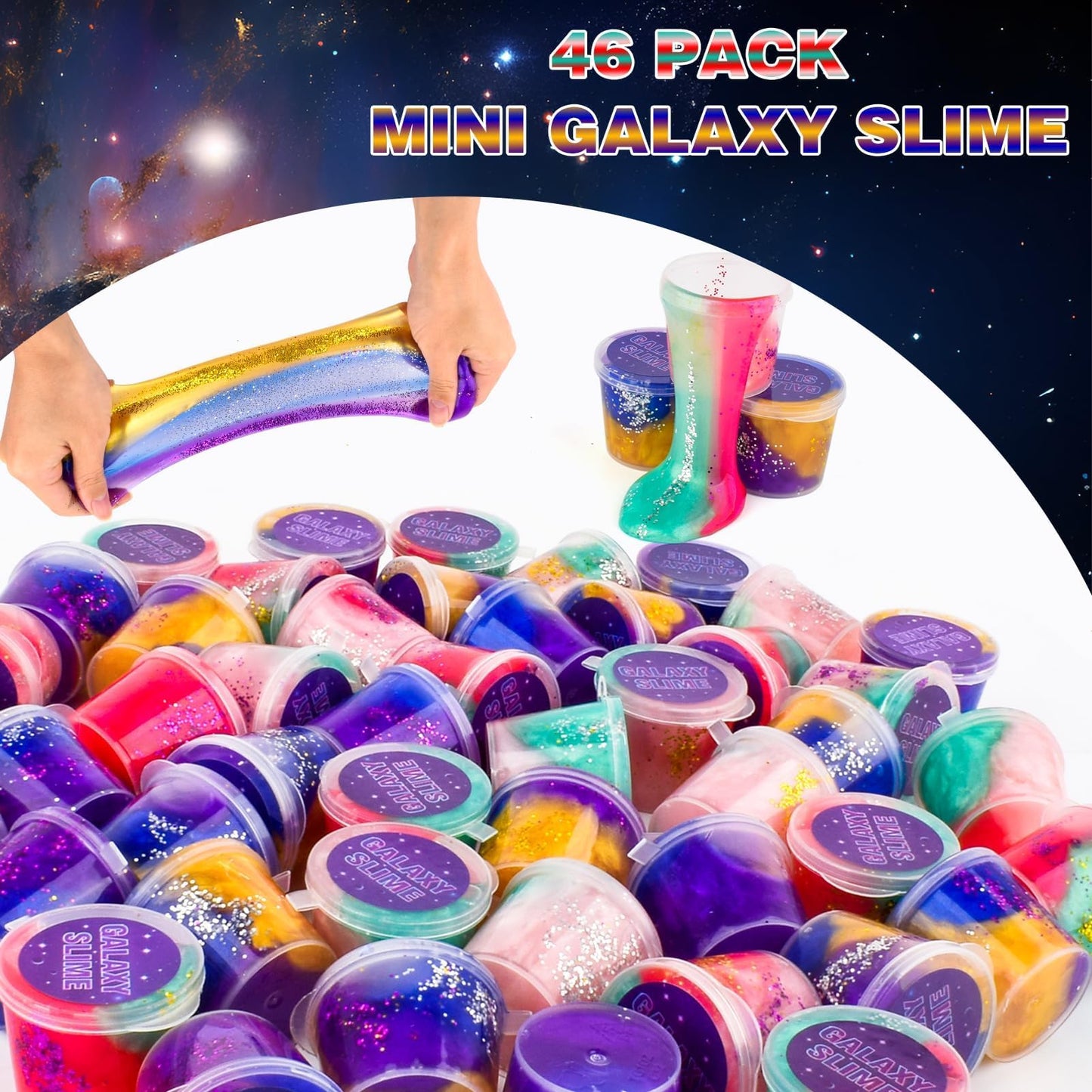 WUJYLY Galaxy Slime Kit, 46 Pack Non-Sticky Mini Slime, Soft PVA Stress Relief Toys for Kids, Goodie Bags & Easter Stocking Stuffers