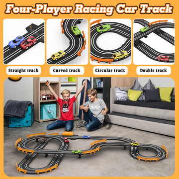 Wupuaait Slot Car Race Track Sets With 4 High-Speed Slot Cars, Battery Or Electric Car Track, Dual Racing Game Lap Counter Circular Overpass Track, Gifts Toys For Boys Kids Age 6 7 8-12