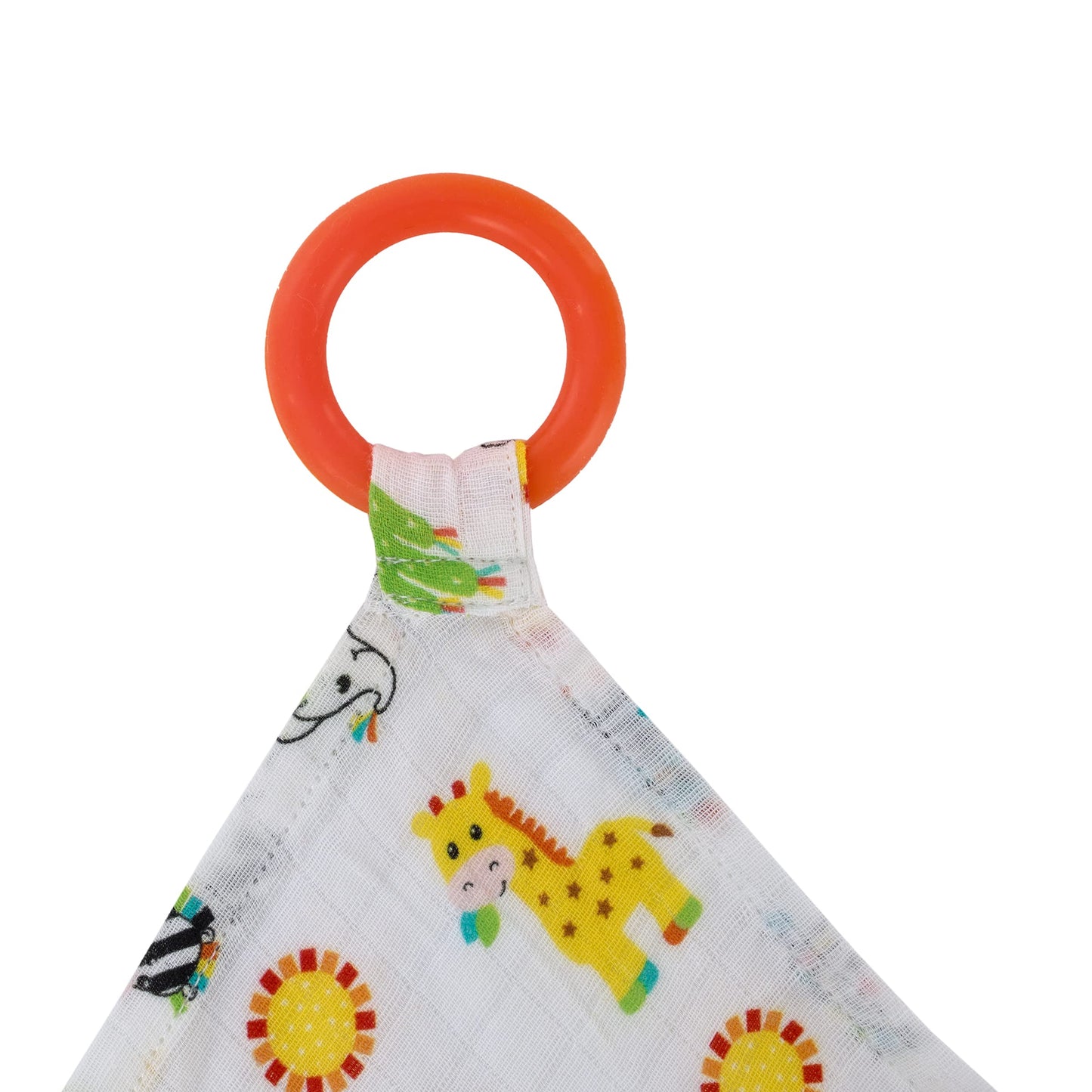 Nojo Sassy Baby Eli Elephant, Zebra And Giraffe Multi-Colored Print 100% Cotton Muslin Security Baby Blanket With Teether