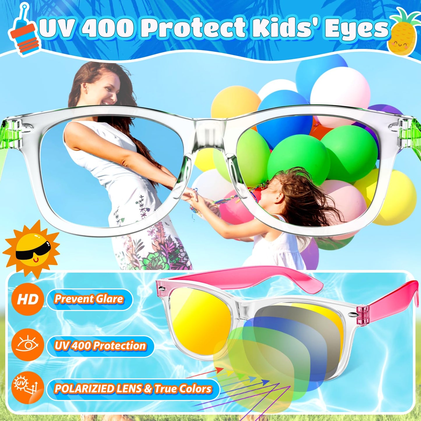 Joycover Kids Sunglasses Bulk, 24 Pack Kids Sunglasses Party Favor, Translucent Sunglasses For Kids With Uv400 Protection, Gradu