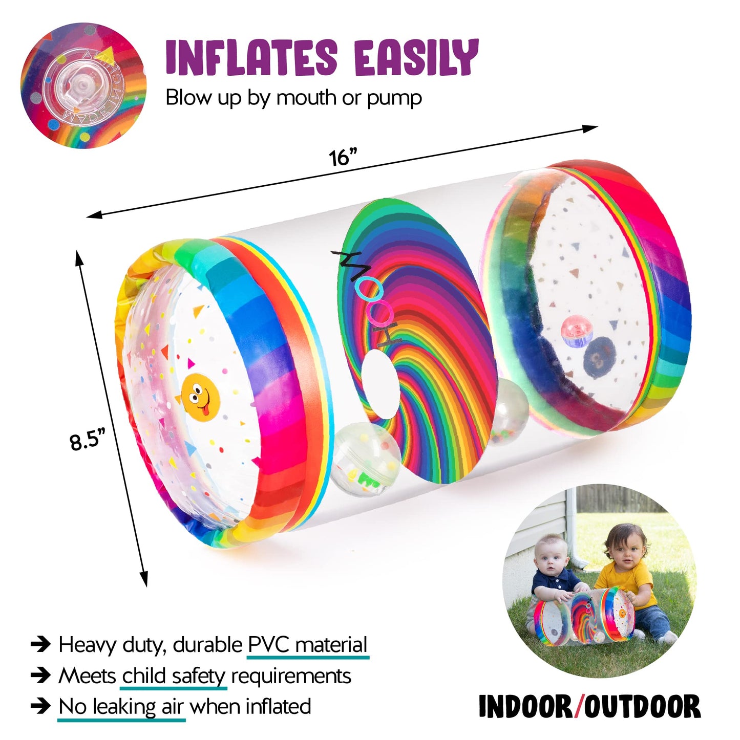Hoovy Infant Crawling Toys | Toys For Crawling Babies | Crawling Toys For Babies 6-12 Months | Beginner Crawl Along Baby Roller | Drop Maze Tummy Time Activity Center (Rainbow Swirls)