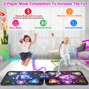 Dance Mat Toys For 3-12 Year Old Girls Boy, 2 Players Dance Mat With Light-Up 12 Buttons & 5 Games Mode, Bluetooth Dance Game To