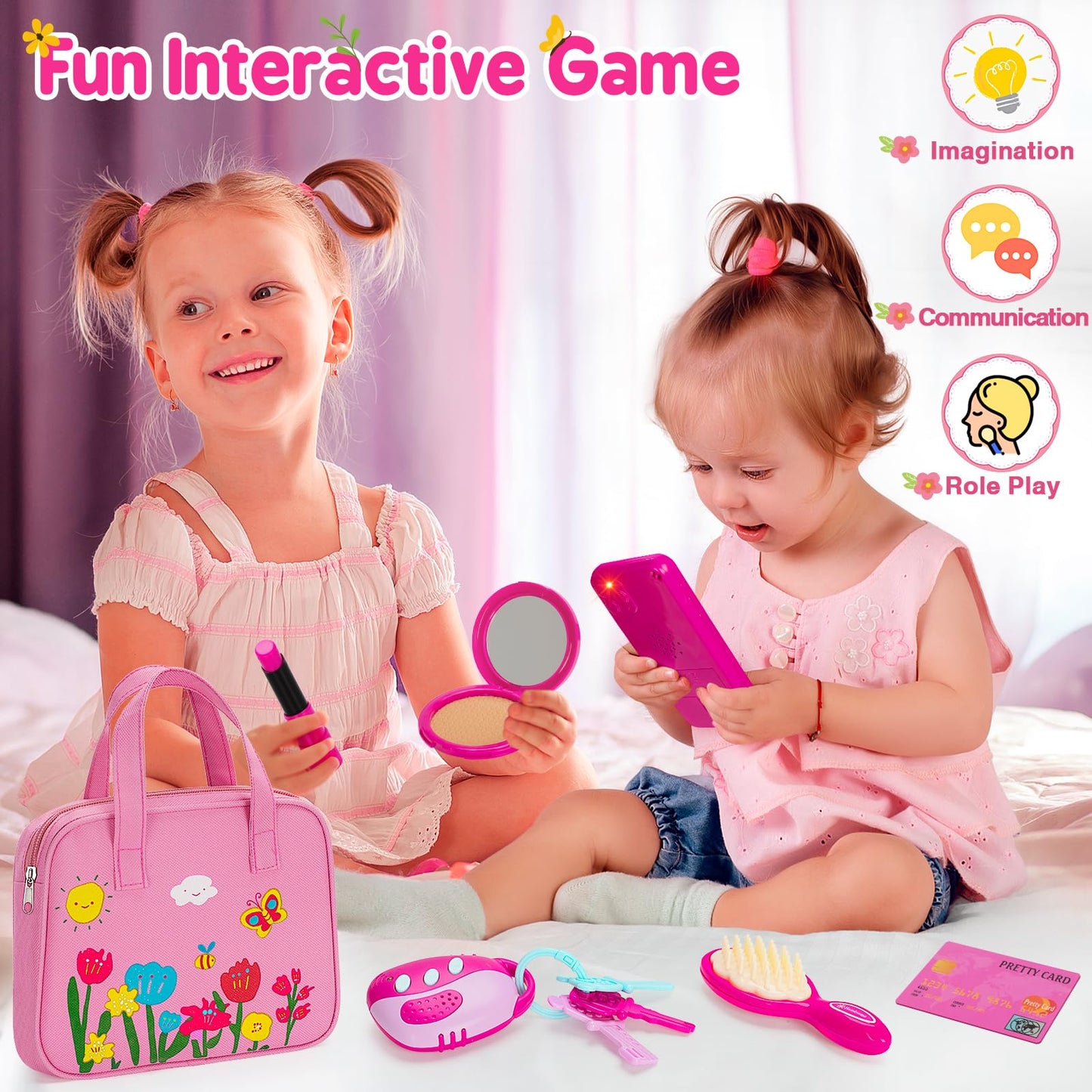 Officygnet Play Purse Toy For Girls 1 2 3 Years Old, Toddler Purse Girl Toys With Pretend Makeup Kit, Princess Pretend Play Toys